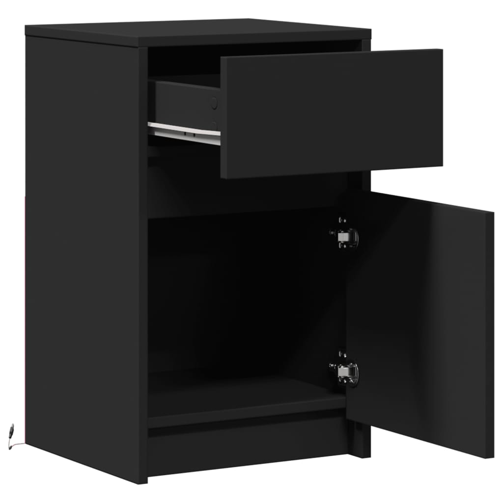 Bedside Cabinet with LED Lights Black Engineered Wood