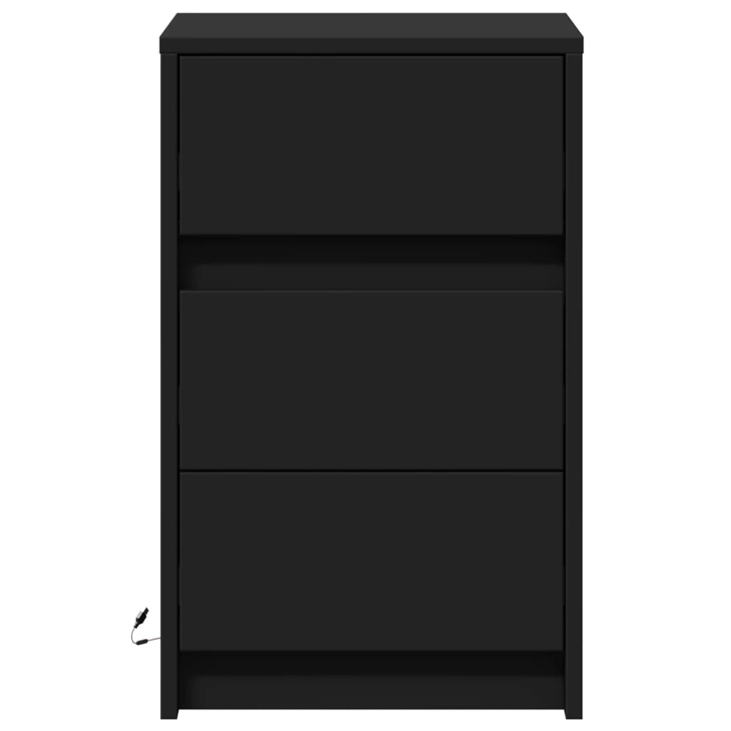 Bedside Cabinet with LED Lights Black Engineered Wood