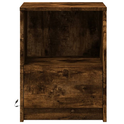 Bedside Cabinet with LED Lights Smoked Oak Engineered Wood