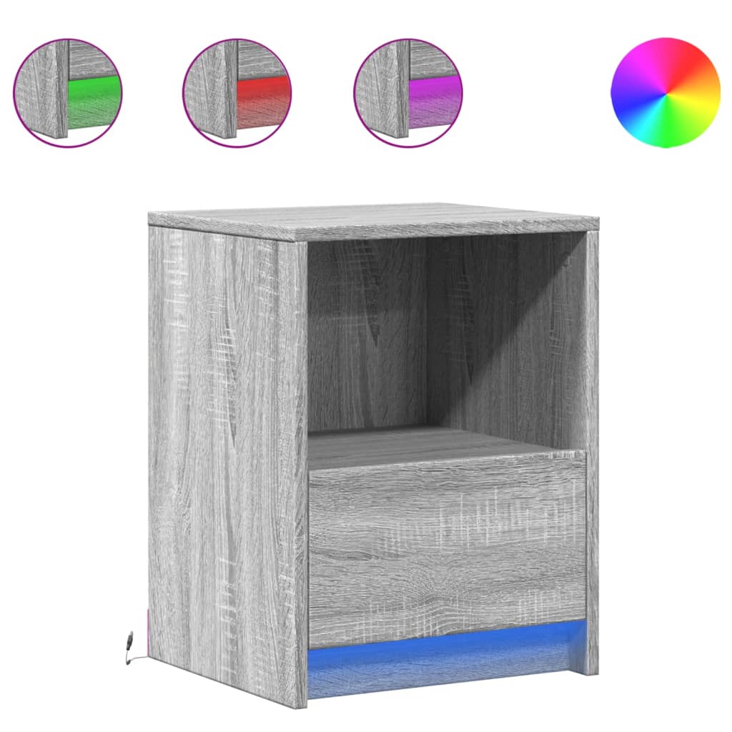 Bedside Cabinets with LED Lights 2 pcs Grey Sonoma Engineered Wood