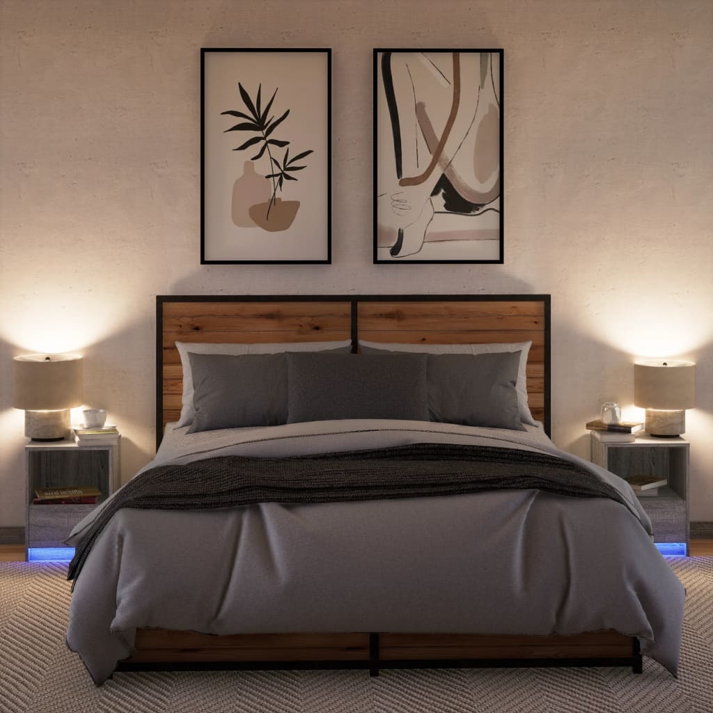 Bedside Cabinets with LED Lights 2 pcs Grey Sonoma Engineered Wood
