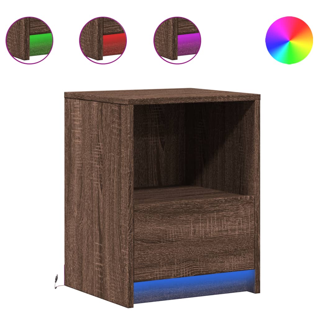Bedside Cabinets with LED Lights 2 pcs Brown Oak Engineered Wood