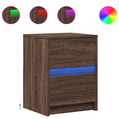 Bedside Cabinet with LED Lights Brown Oak Engineered Wood