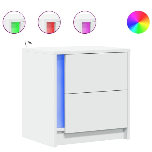 Bedside Cabinet with LED Lights White Engineered Wood