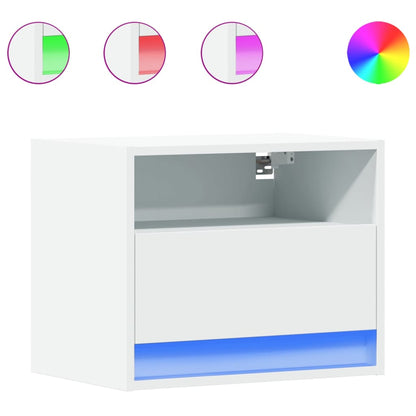 Wall-mounted Bedside Cabinet with LED Lights White