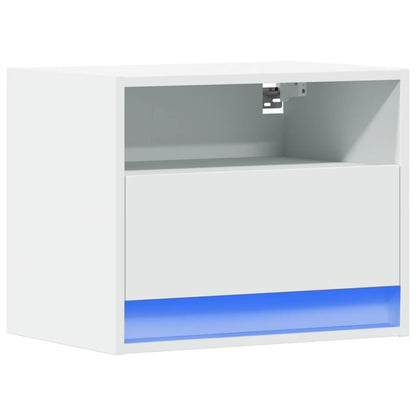 Wall-mounted Bedside Cabinet with LED Lights White