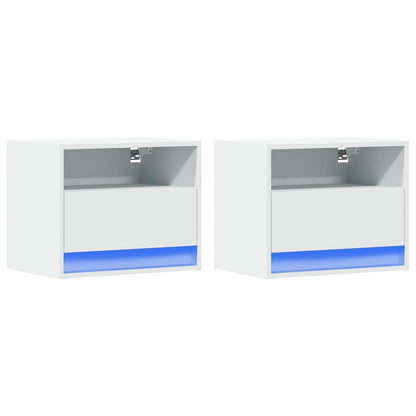 Wall-mounted Bedside Cabinets with LED Lights 2 pcs White