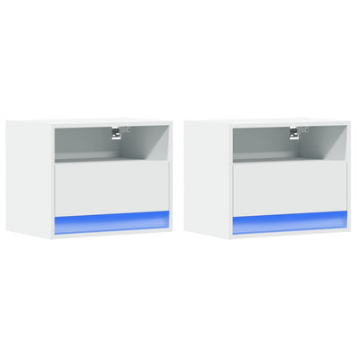 Wall-mounted Bedside Cabinets with LED Lights 2 pcs White