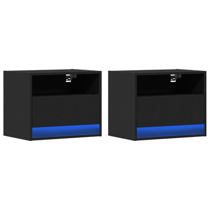 Wall-mounted Bedside Cabinets with LED Lights 2 pcs Black