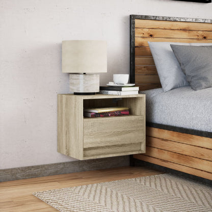 Wall-mounted Bedside Cabinet with LED Lights Sonoma Oak