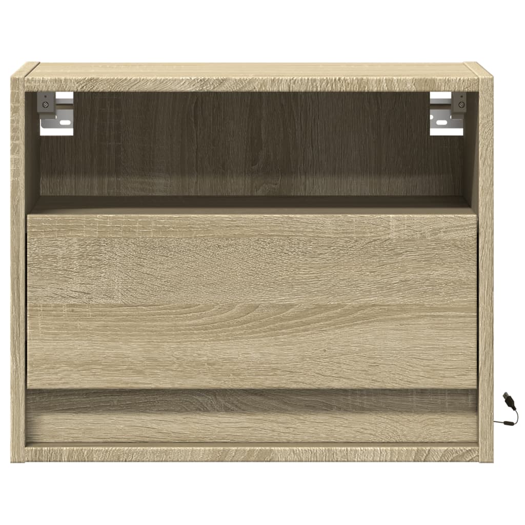 Wall-mounted Bedside Cabinet with LED Lights Sonoma Oak