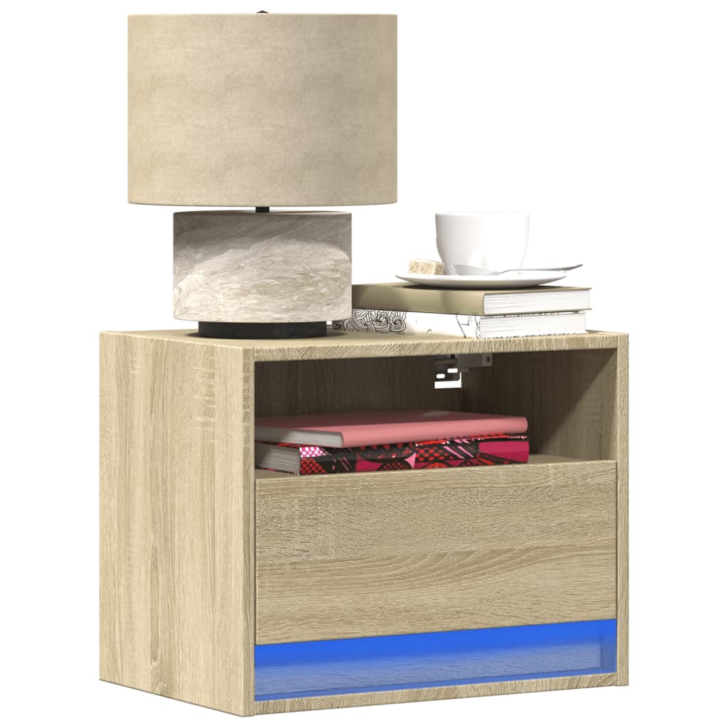 Wall-mounted Bedside Cabinet with LED Lights Sonoma Oak