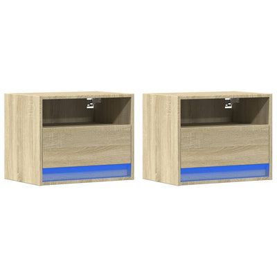 Wall-mounted Bedside Cabinets with LED Lights 2 pcs Sonoma Oak