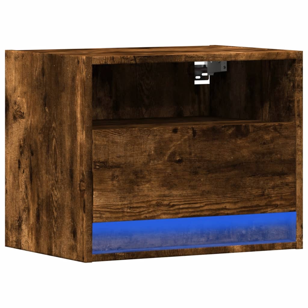 Wall-mounted Bedside Cabinet with LED Lights Smoked Oak