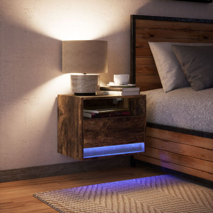 Wall-mounted Bedside Cabinet with LED Lights Smoked Oak