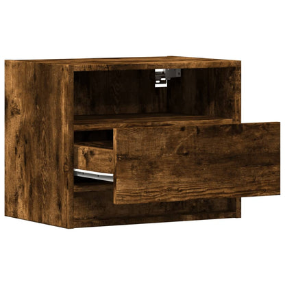 Wall-mounted Bedside Cabinet with LED Lights Smoked Oak