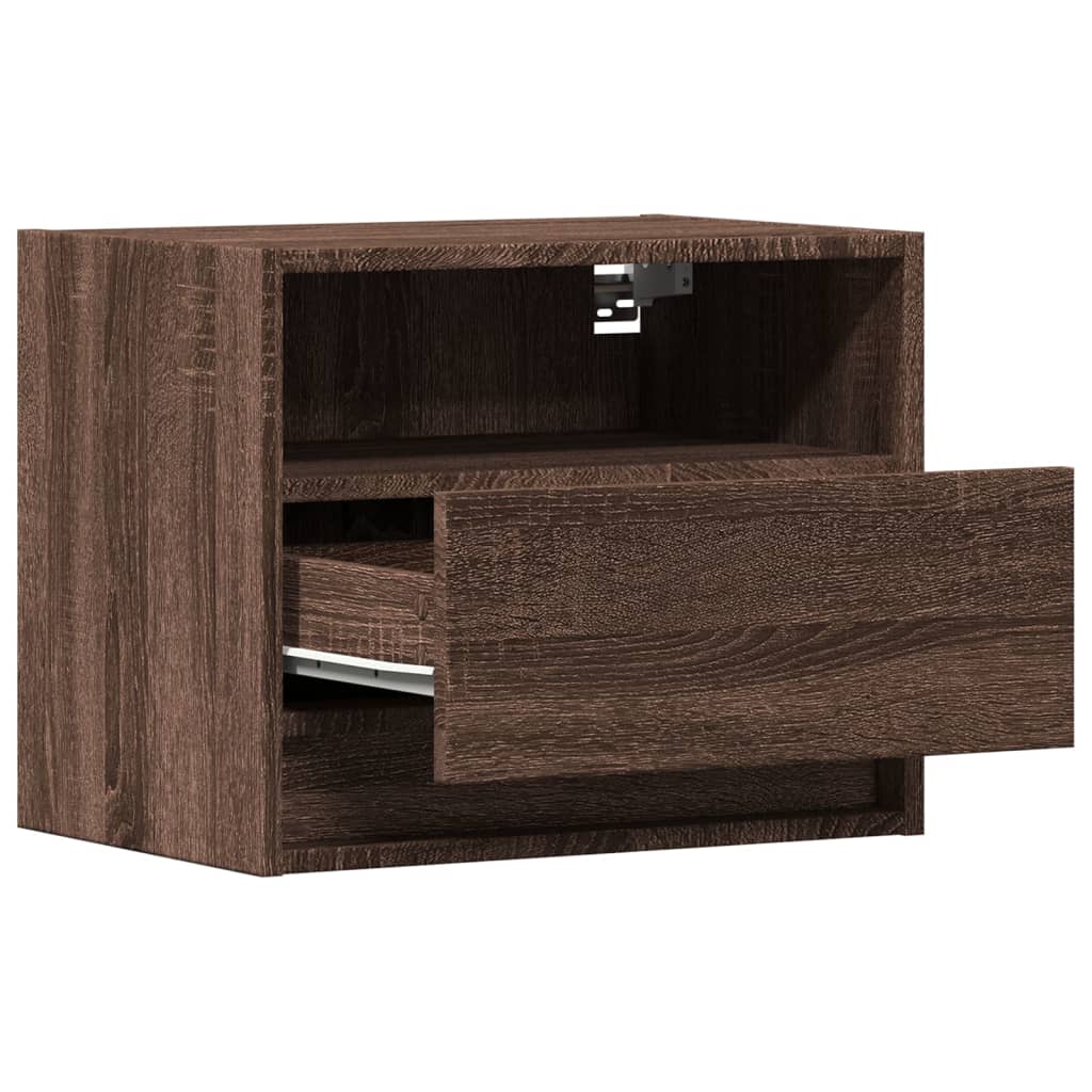 Wall-mounted Bedside Cabinets with LED Lights 2 pcs Brown Oak