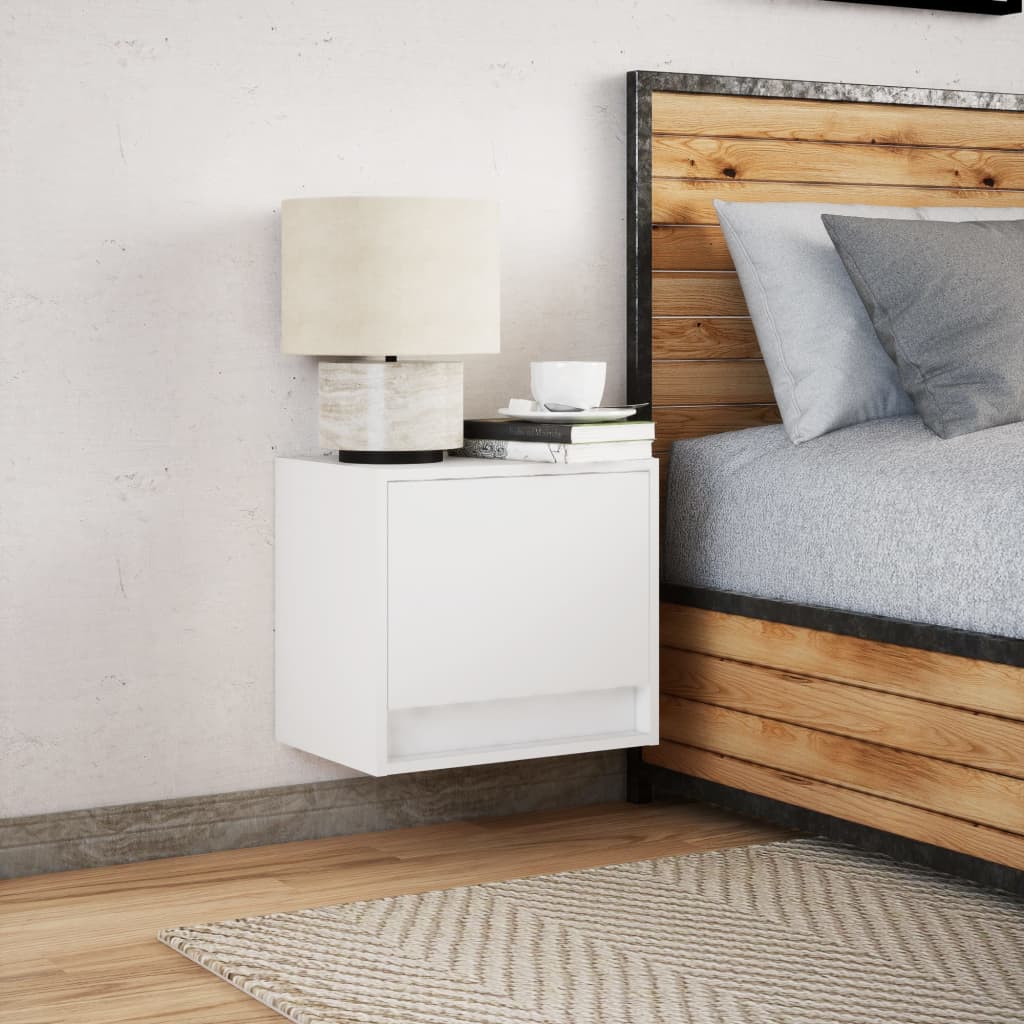 Wall-mounted Bedside Cabinet with LED Lights White