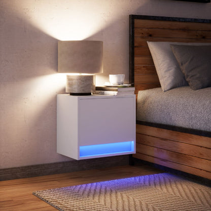 Wall-mounted Bedside Cabinet with LED Lights White