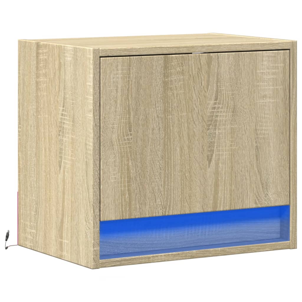 Wall-mounted Bedside Cabinet with LED Lights Sonoma Oak