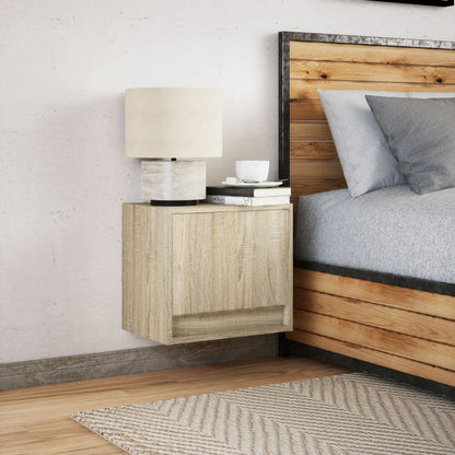 Wall-mounted Bedside Cabinet with LED Lights Sonoma Oak