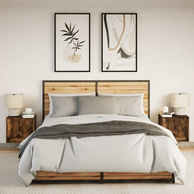 Wall-mounted Bedside Cabinets with LED Lights 2 pcs Smoked Oak
