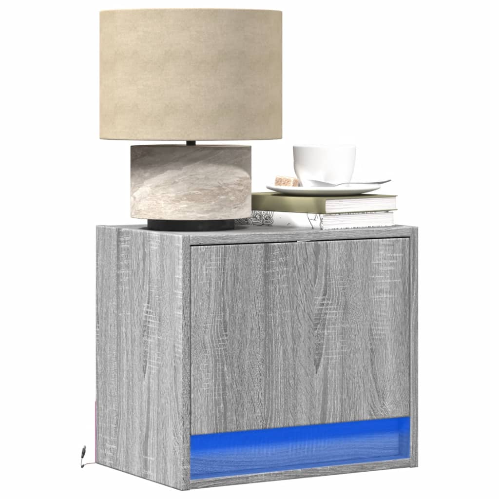 Wall-mounted Bedside Cabinet with LED Lights Grey Sonoma