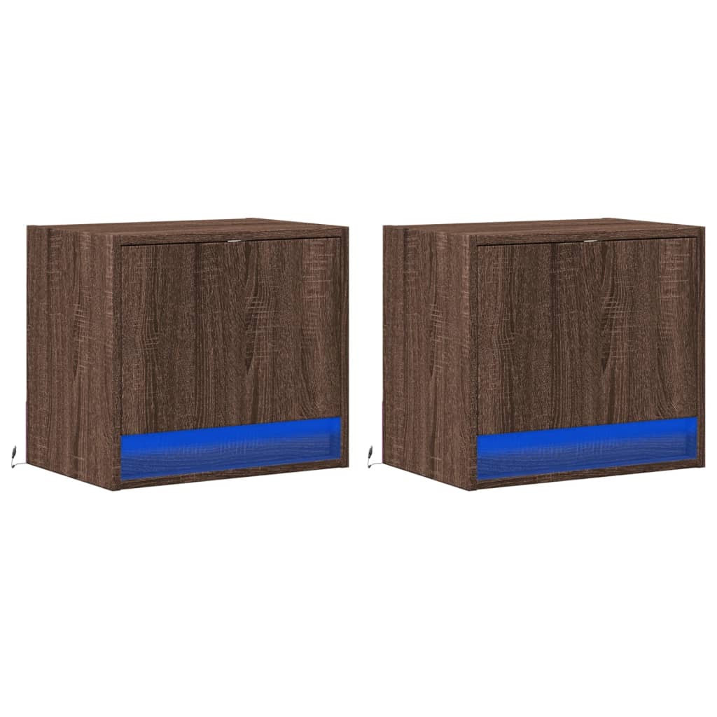 Wall-mounted Bedside Cabinets with LED Lights 2 pcs Brown Oak