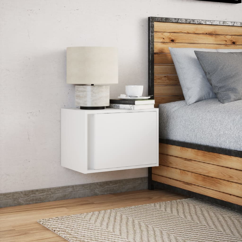 Wall-mounted Bedside Cabinet with LED Lights White