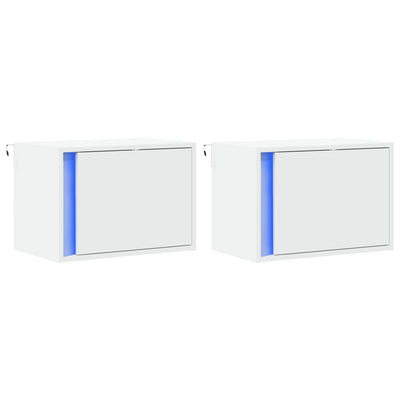 Wall-mounted Bedside Cabinets with LED Lights 2 pcs White