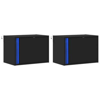 Wall-mounted Bedside Cabinets with LED Lights 2 pcs Black