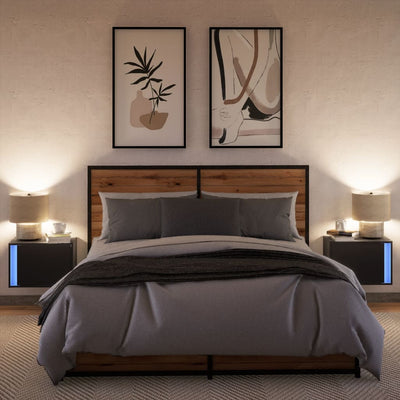 Wall-mounted Bedside Cabinets with LED Lights 2 pcs Black