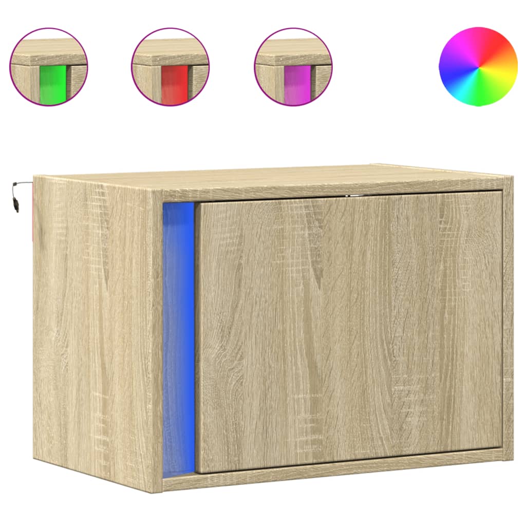 Wall-mounted Bedside Cabinet with LED Lights Sonoma Oak