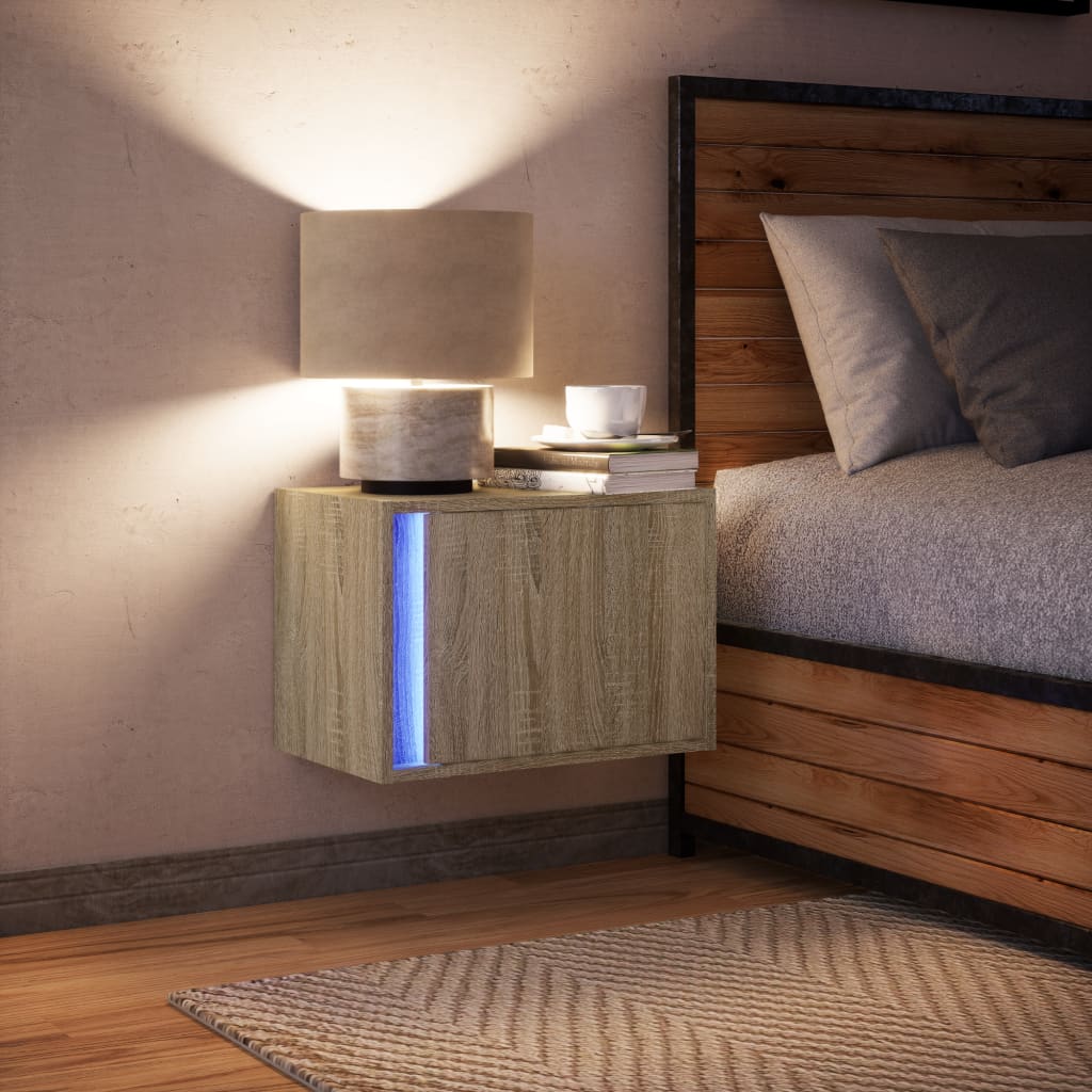 Wall-mounted Bedside Cabinet with LED Lights Sonoma Oak