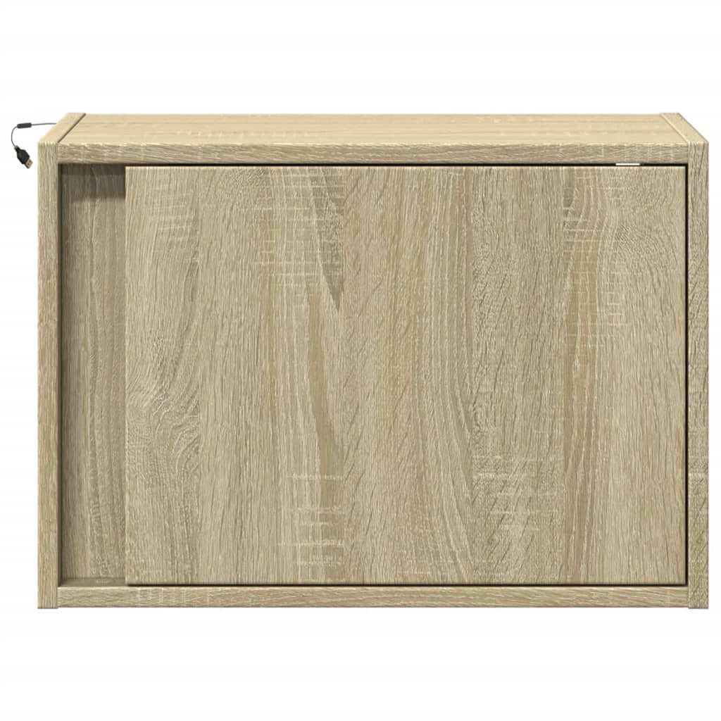 Wall-mounted Bedside Cabinet with LED Lights Sonoma Oak