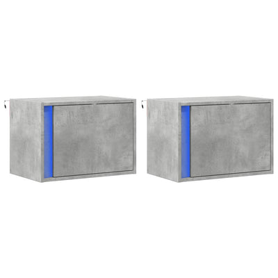 Wall-mounted Bedside Cabinets with LED Lights 2 pcs Concrete Oak