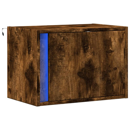 Wall-mounted Bedside Cabinet with LED Lights Smoked Oak