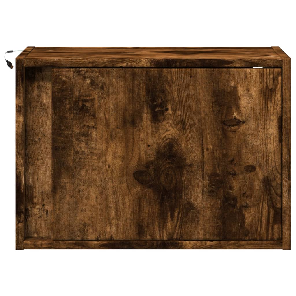 Wall-mounted Bedside Cabinet with LED Lights Smoked Oak