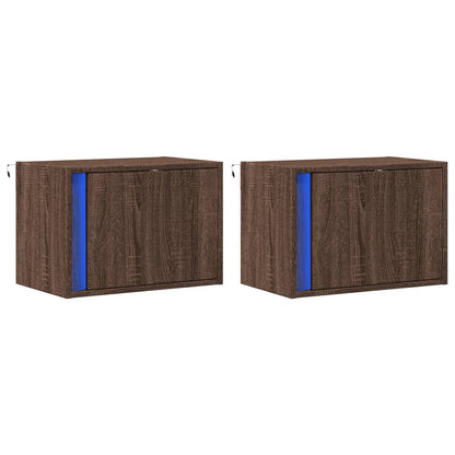 Wall-mounted Bedside Cabinets with LED Lights 2 pcs Brown Oak