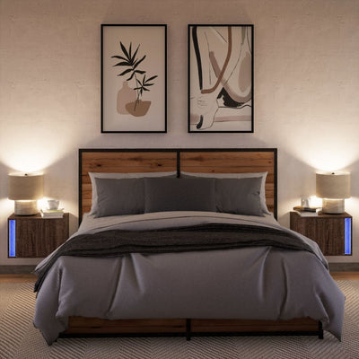 Wall-mounted Bedside Cabinets with LED Lights 2 pcs Brown Oak