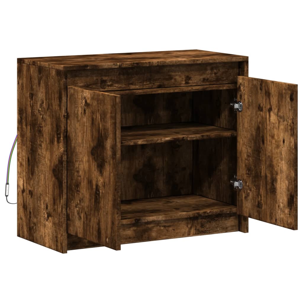 Sideboard with LED Smoked Oak 72x34x61 cm Engineered Wood