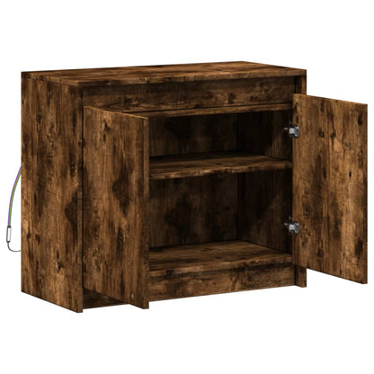 Sideboard with LED Smoked Oak 72x34x61 cm Engineered Wood