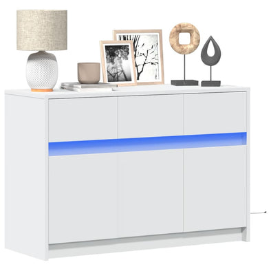 TV Cabinet with LED White 91x34x61 cm Engineered Wood