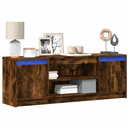 TV Cabinet with LED Smoked Oak 139.5x34x50 cm Engineered Wood