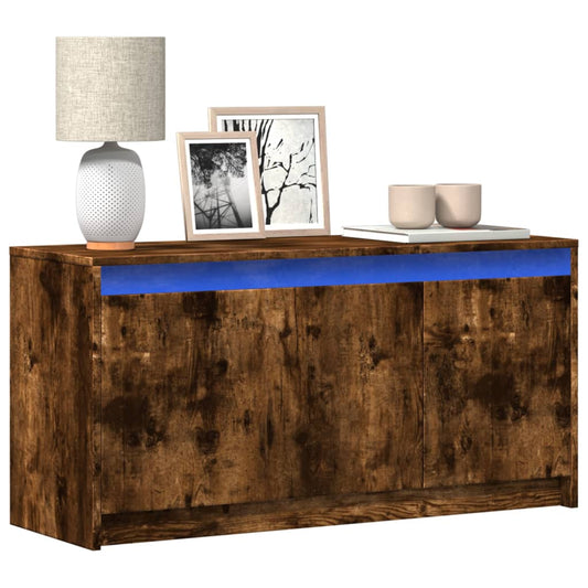 TV Cabinet with LED Smoked Oak 100x34x50 cm Engineered Wood