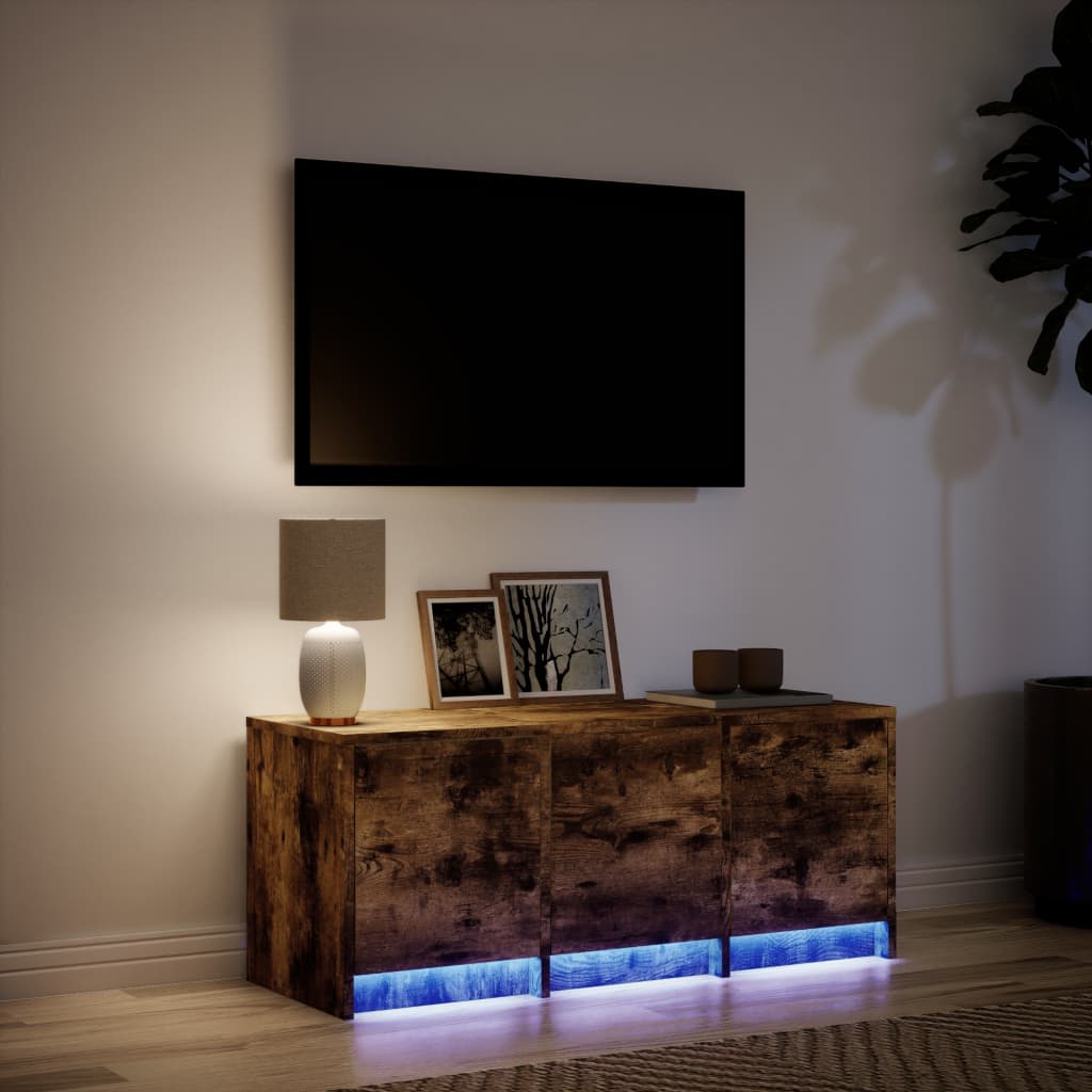 TV Cabinet with LED Smoked Oak 97x34x40 cm Engineered Wood