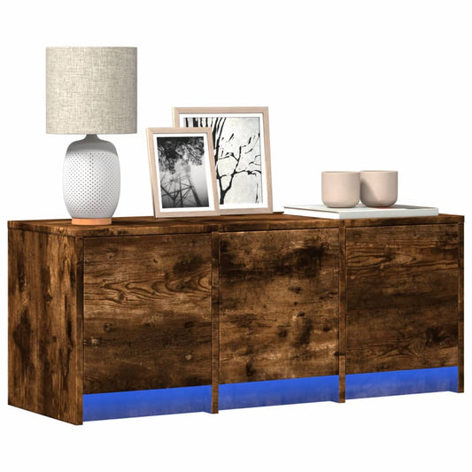 TV Cabinet with LED Smoked Oak 97x34x40 cm Engineered Wood