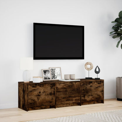TV Cabinet with LED Smoked Oak 140x34x40 cm Engineered Wood