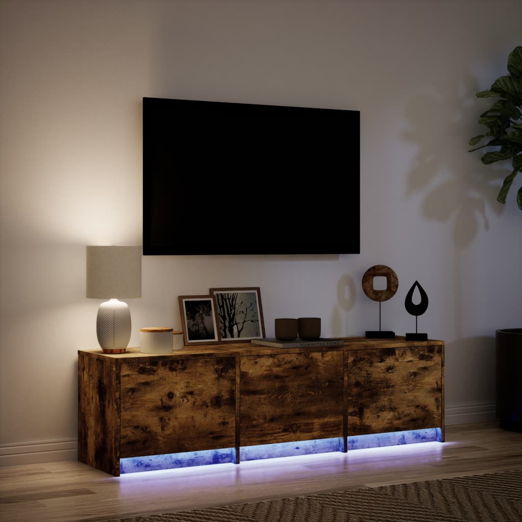 TV Cabinet with LED Smoked Oak 140x34x40 cm Engineered Wood