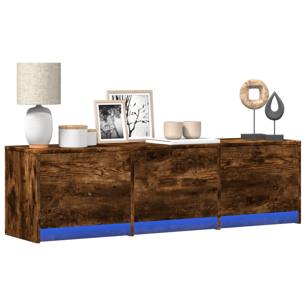 TV Cabinet with LED Smoked Oak 140x34x40 cm Engineered Wood